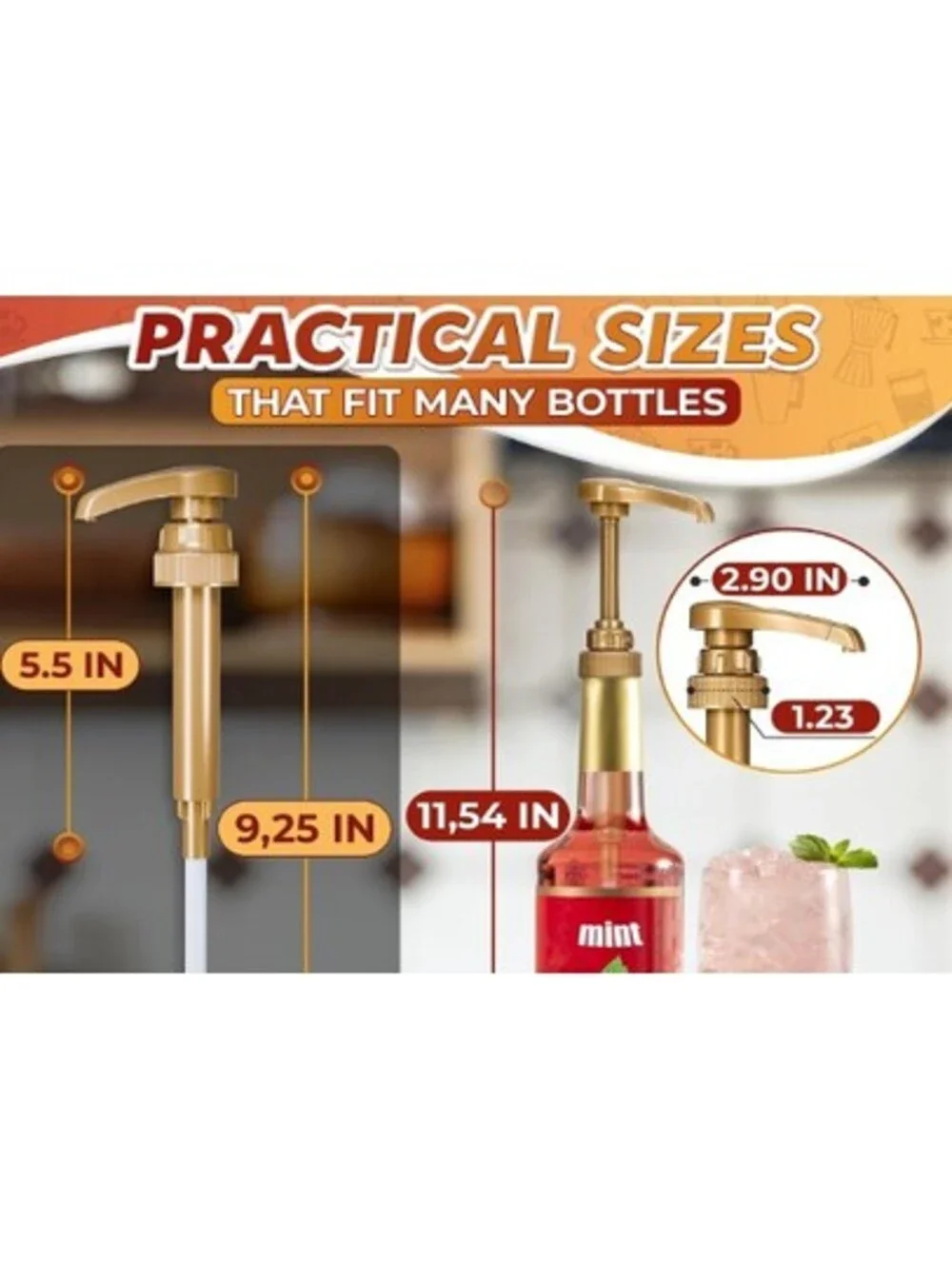 Gold Coffee Syrup Dispenser Pumps Set of 10  Fits 25.4 oz Bottles Lock Mechanism